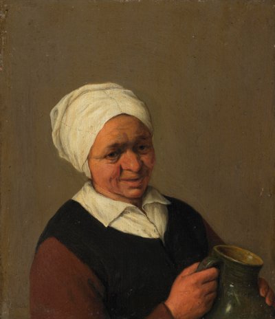 Old Peasant Woman Holding a Jug by Adriaen Jansz. van Ostade